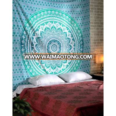 Rajrang Wall Hanging Tie Dye Tapestry, Cotton Floral printed Bedsheet, Bedspread, Turquoise Yoga Mat Tapestry