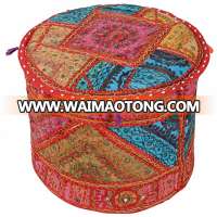 18" Wholesale Embroidered Mirror Ottoman Pouf Cover Patchwork Floor Cushion Home Textile Bean Bag Ottoman Covers